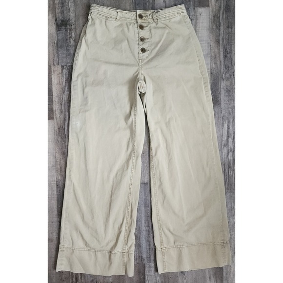 Everlane Pants - Everlane Wide Leg Crop Pants Women 4 Khaki Tan Button Fly Cotton Twill Mid Rise